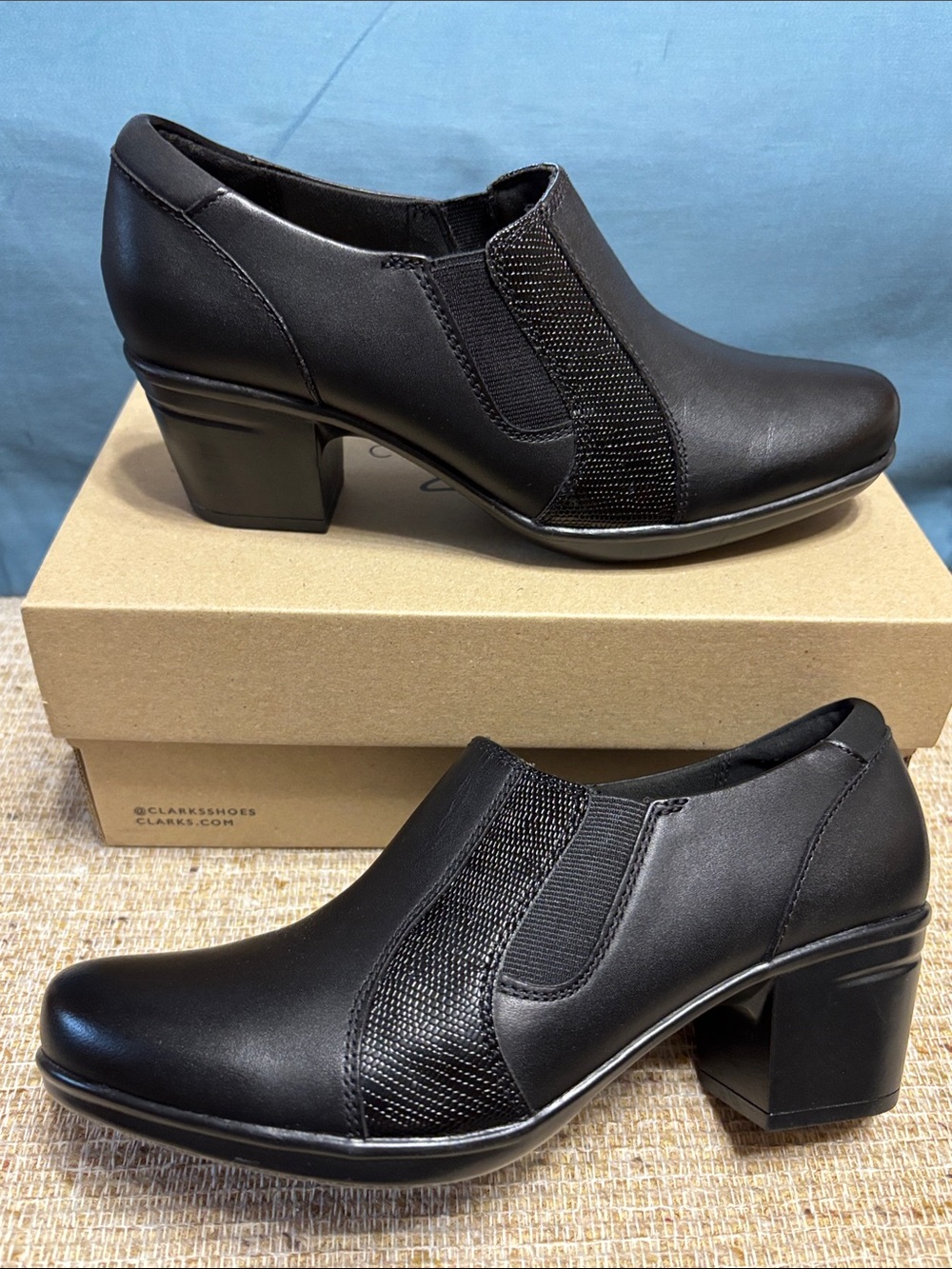 Clarks Women's Black Leather Block Heel Ankle Shoes